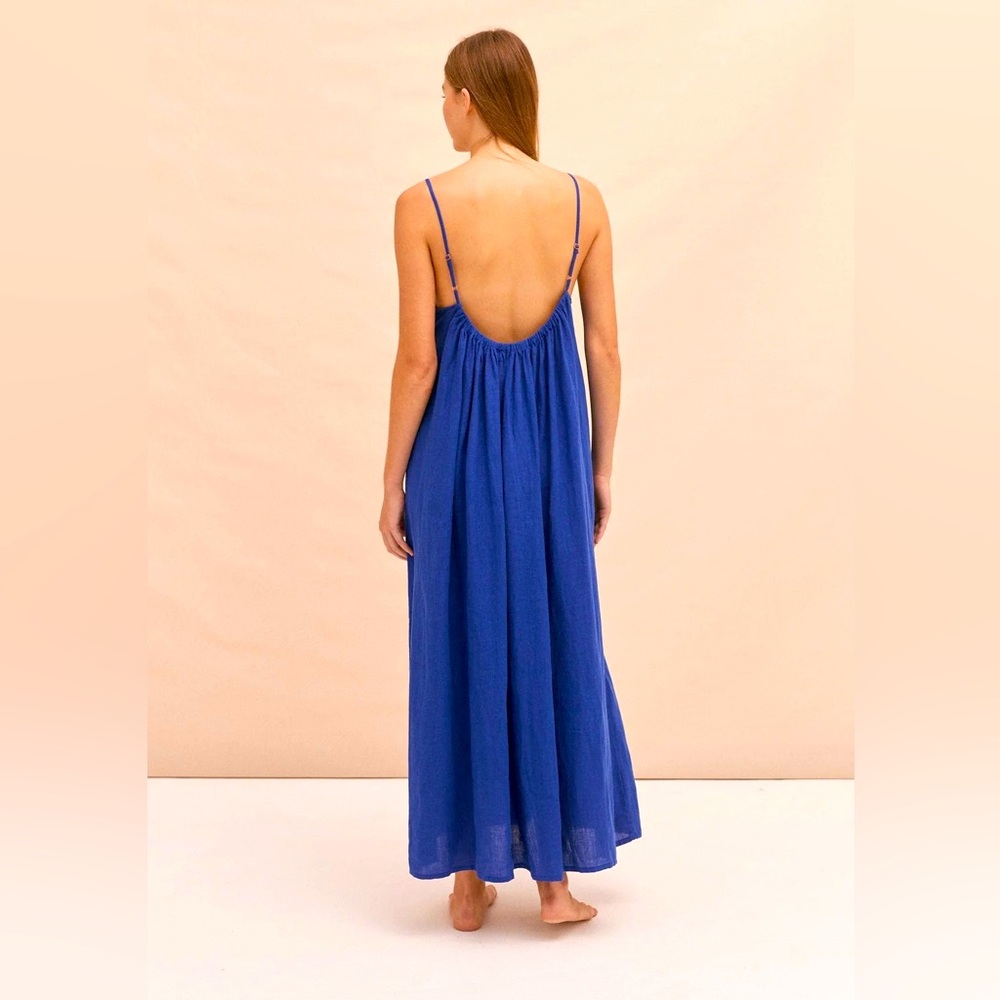 Desmond and Dempsey square slip dress lapis lazuli size xs (nwot)